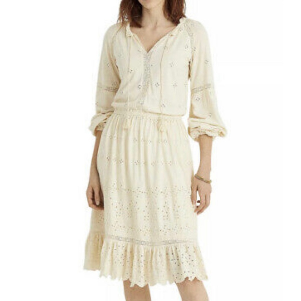 LaurenRL Coastal Cowgirl Eyelet Ruffled Dress Boho Peasant Prairie Weste
